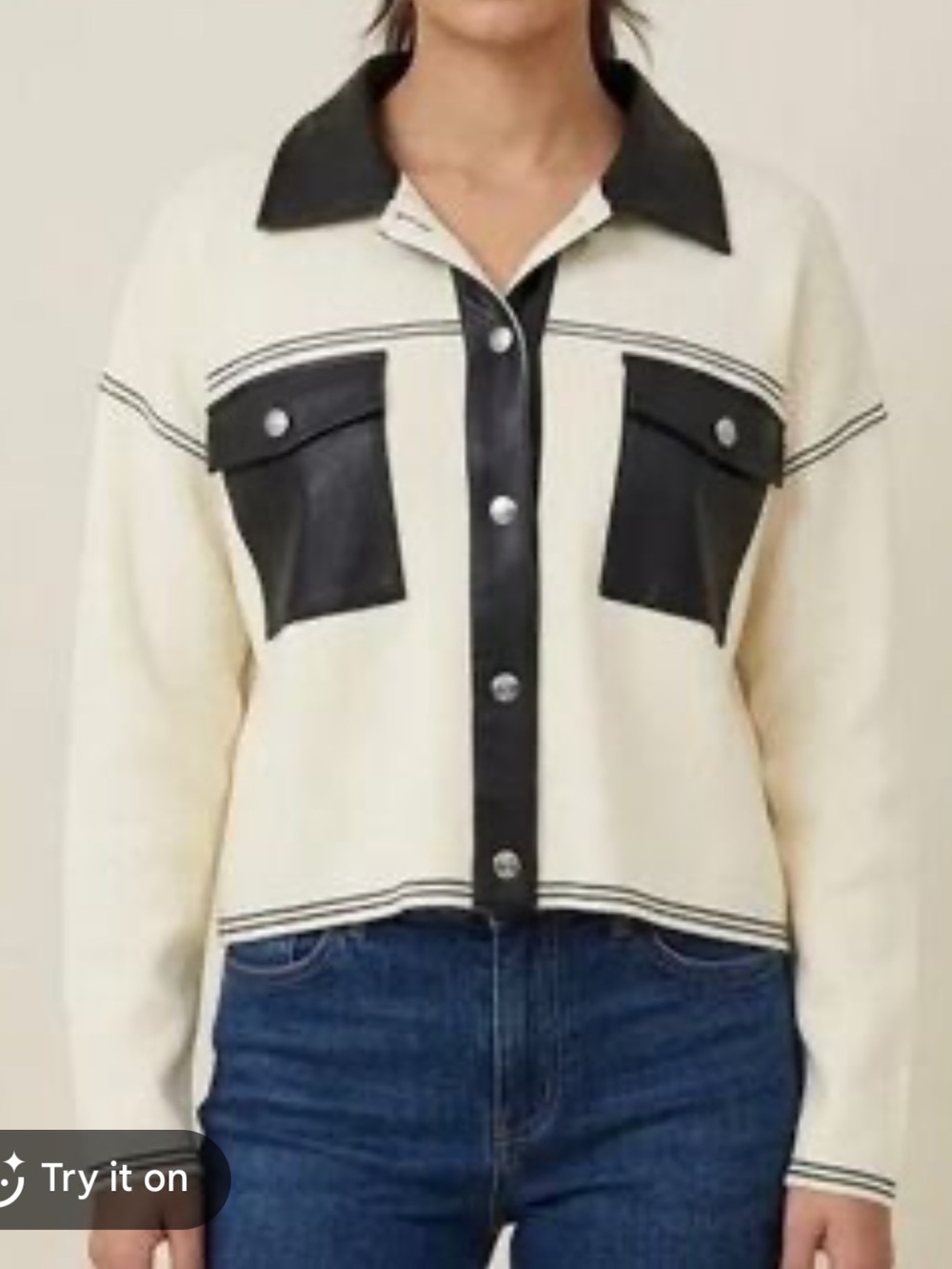 Nanette Lepore Contrast Trim Cardigan Jacket Cream & Black Medium NWT